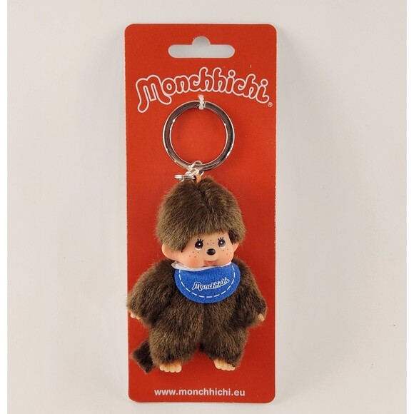 MONCHICHI BOY Keychain Sekiguchi 4" Blue Bib Monkey Collectible Plush Doll Toy - Picture 1 of 9